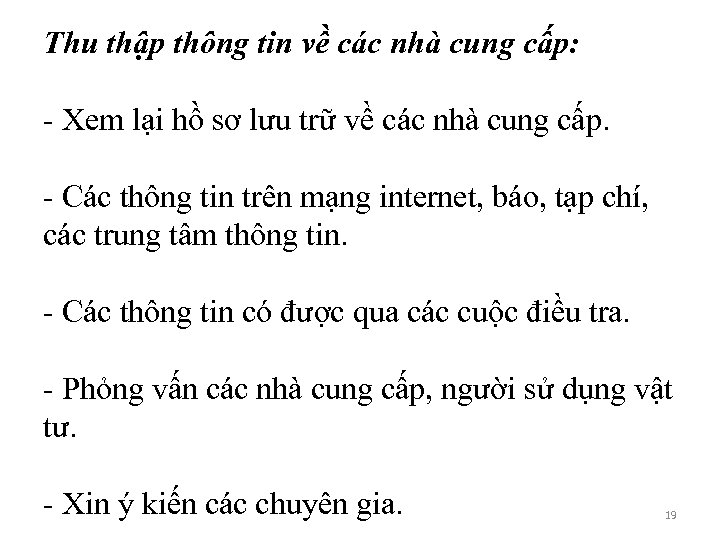 Thu thập thông tin về các nhà cung cấp: - Xem lại hồ sơ