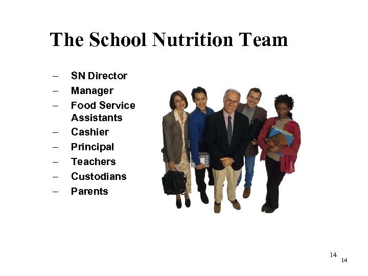 The School Nutrition Team – – – – SN Director Manager Food Service Assistants