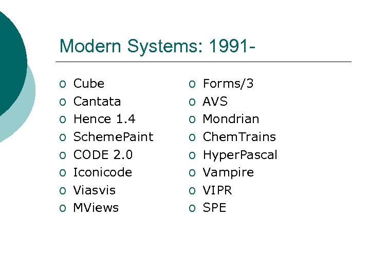 Modern Systems: 1991 o o o o Cube Cantata Hence 1. 4 Scheme. Paint