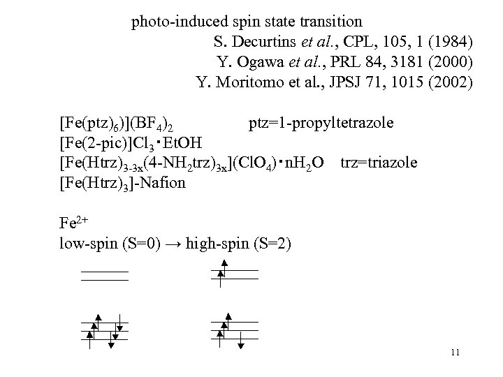 photo-induced spin state transition S. Decurtins et al. , CPL, 105, 1 (1984) Y.