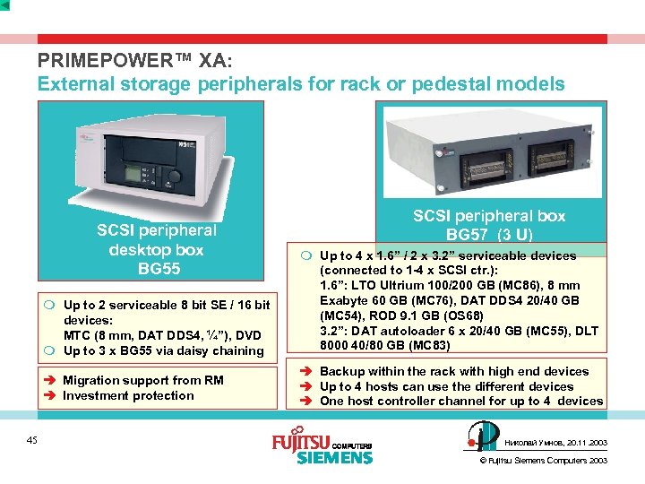 PRIMEPOWER™ XA: External storage peripherals for rack or pedestal models SCSI peripheral desktop box