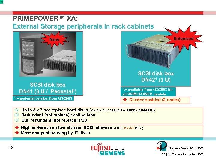 PRIMEPOWER™ XA: External Storage peripherals in rack cabinets Enhanced New SCSI disk box DN