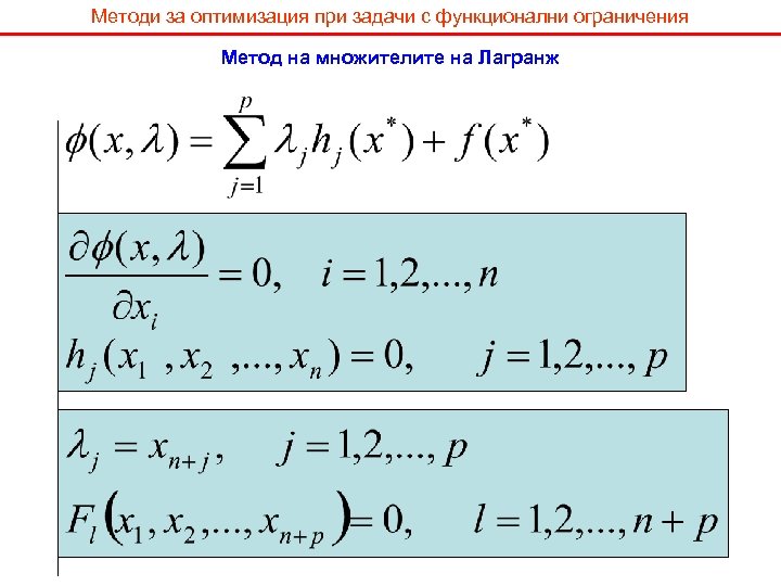 Методи за оптимизация при задачи с функционални ограничения Метод на множителите на Лагранж 