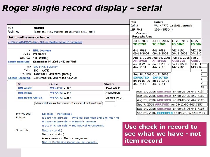 Roger single record display - serial Use check in record to see what we