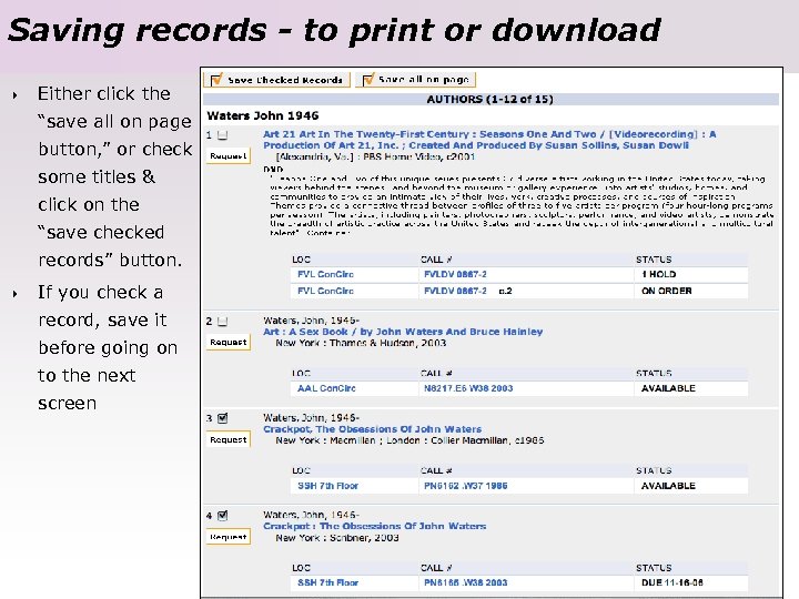 Saving records - to print or download 4 Either click the “save all on