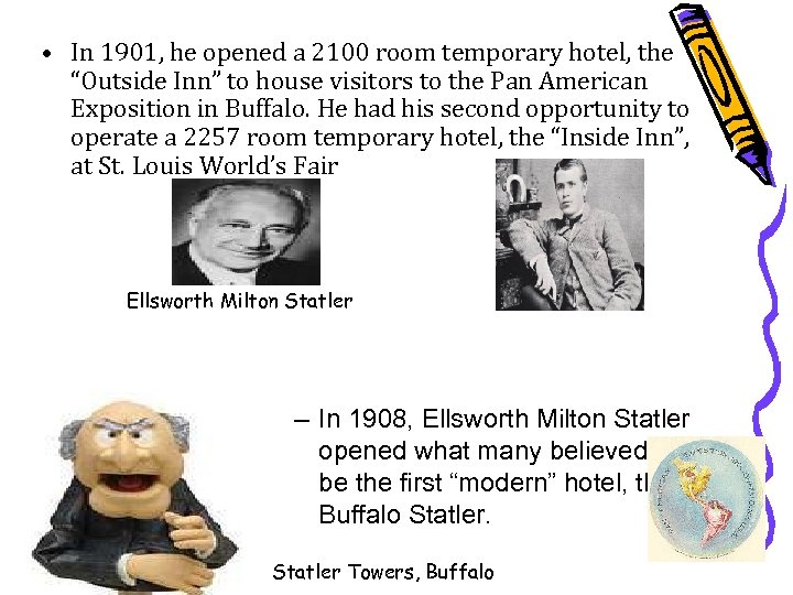  • In 1901, he opened a 2100 room temporary hotel, the “Outside Inn”