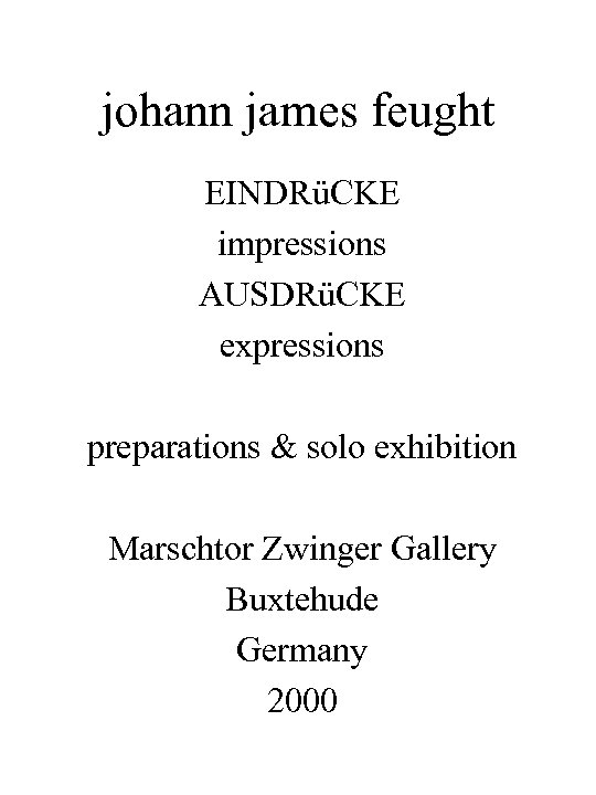 johann james feught EINDRüCKE impressions AUSDRüCKE expressions preparations & solo exhibition Marschtor Zwinger Gallery