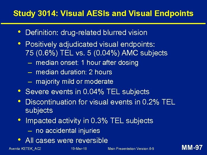 Study 3014: Visual AESIs and Visual Endpoints • • • Definition: drug-related blurred vision