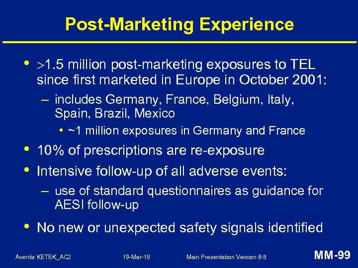 Post-Marketing Experience • 1. 5 million post-marketing exposures to TEL since first marketed in