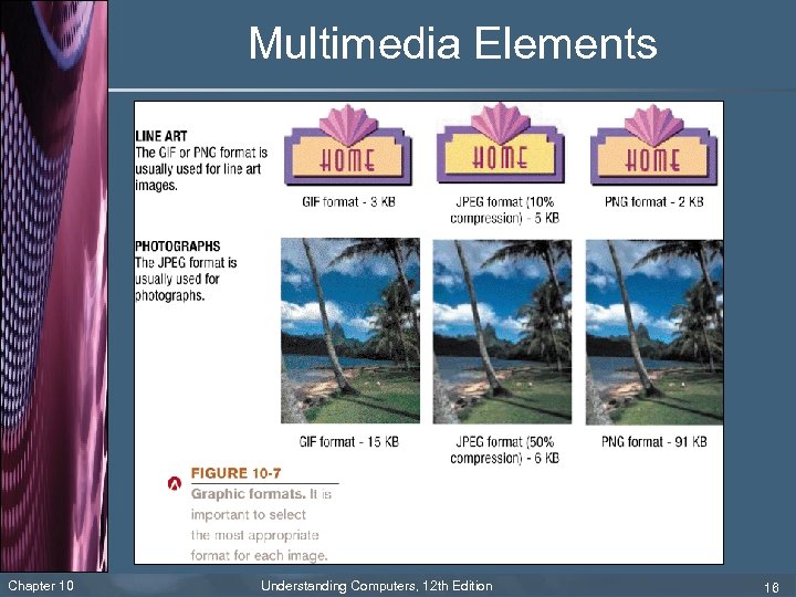 Multimedia Elements Chapter 10 Understanding Computers, 12 th Edition 16 