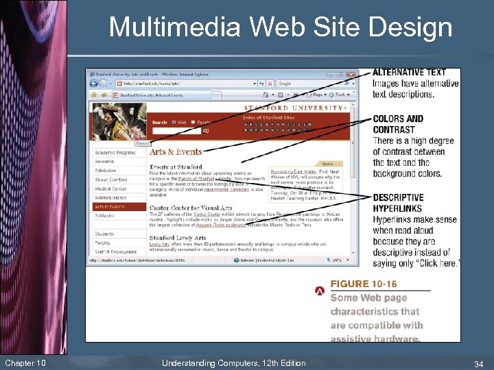 Multimedia Web Site Design Chapter 10 Understanding Computers, 12 th Edition 34 