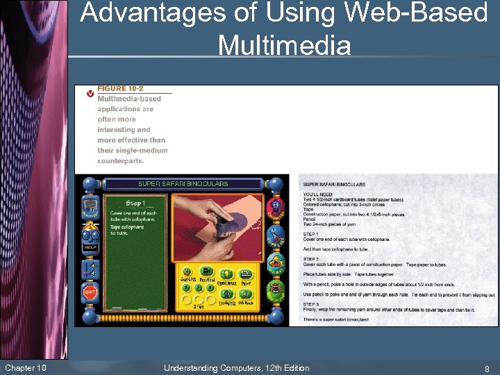 Advantages of Using Web-Based Multimedia Chapter 10 Understanding Computers, 12 th Edition 8 