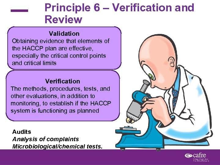 Principle 6 – Verification and Review Validation Obtaining evidence that elements of the HACCP