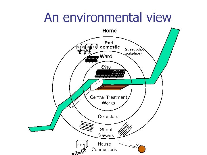 An environmental view Home Peridomestic Ward (street, school, workplace) City Central Treatment Works Collectors