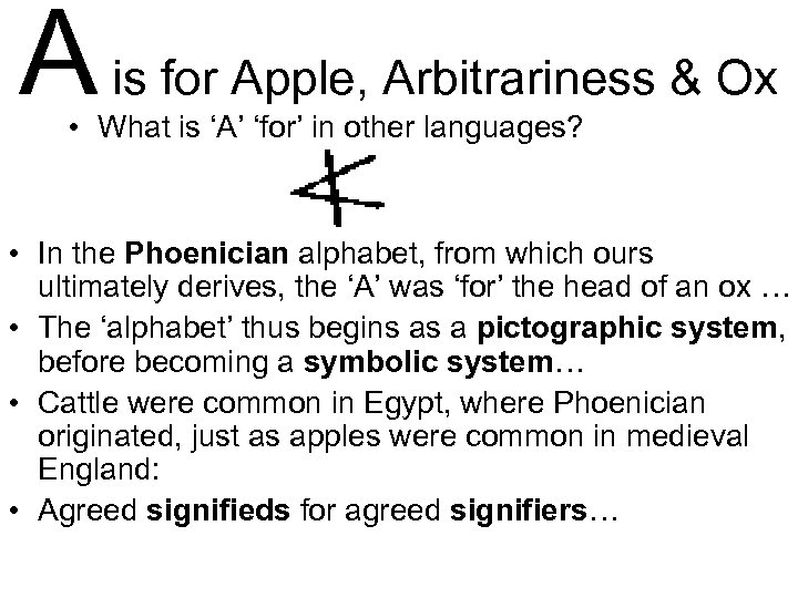 A is for Apple, Arbitrariness & Ox • What is ‘A’ ‘for’ in other