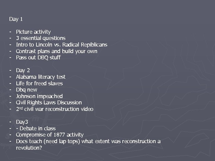 Day 1 - Picture activity 3 essential questions Intro to Lincoln vs. Radical Repiblicans