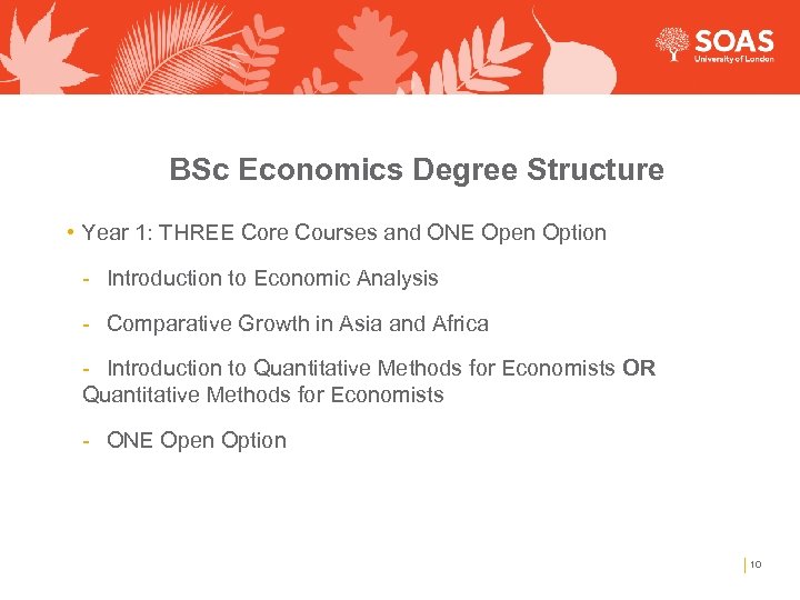 BSc Economics Degree Structure • Year 1: THREE Core Courses and ONE Open Option