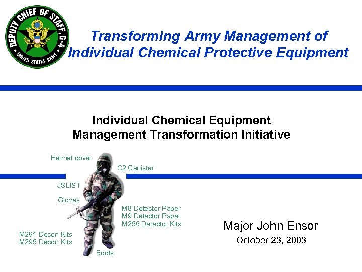 Transforming Army Management of Individual Chemical Protective Equipment Individual Chemical Equipment Management Transformation Initiative