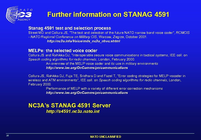 Further information on STANAG 4591 Stanag 4591 test and selection process Street MD and