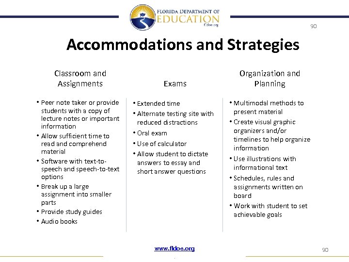 90 Accommodations and Strategies Classroom and Assignments • Peer note taker or provide students