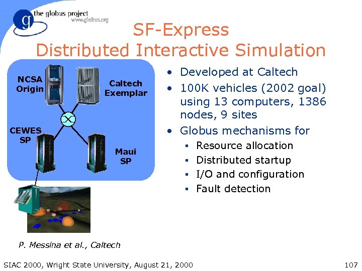 SF-Express Distributed Interactive Simulation NCSA Origin Caltech Exemplar CEWES SP Maui SP • Developed
