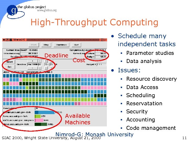 High-Throughput Computing • Schedule many independent tasks Deadline § Parameter studies Cost § Data