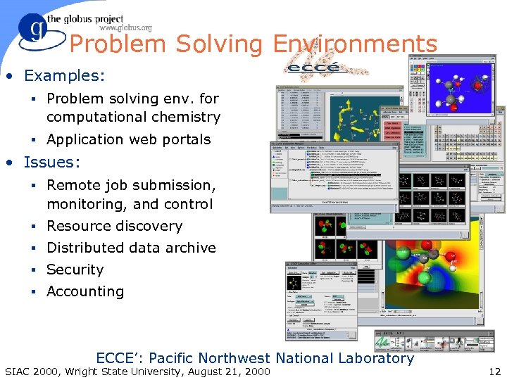Problem Solving Environments • Examples: § Problem solving env. for computational chemistry § Application
