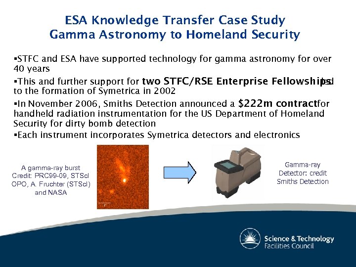 ESA Knowledge Transfer Case Study Gamma Astronomy to Homeland Security §STFC and ESA have