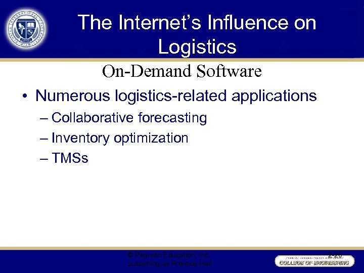 The Internet’s Influence on Logistics On-Demand Software • Numerous logistics-related applications – Collaborative forecasting