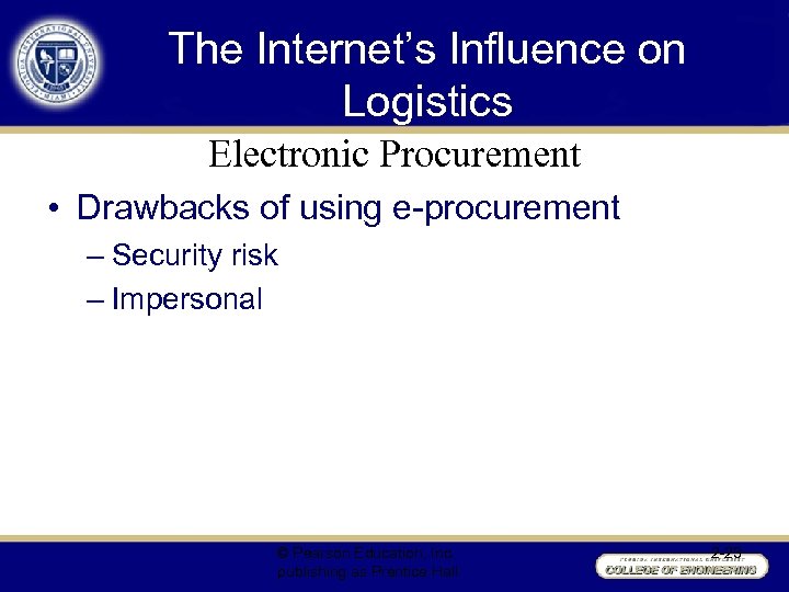 The Internet’s Influence on Logistics Electronic Procurement • Drawbacks of using e-procurement – Security