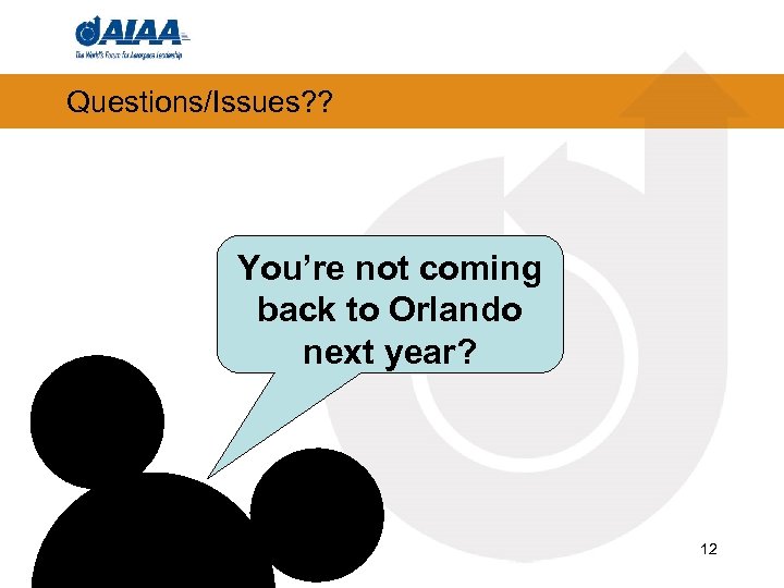 Questions/Issues? ? You’re not coming back to Orlando next year? 12 