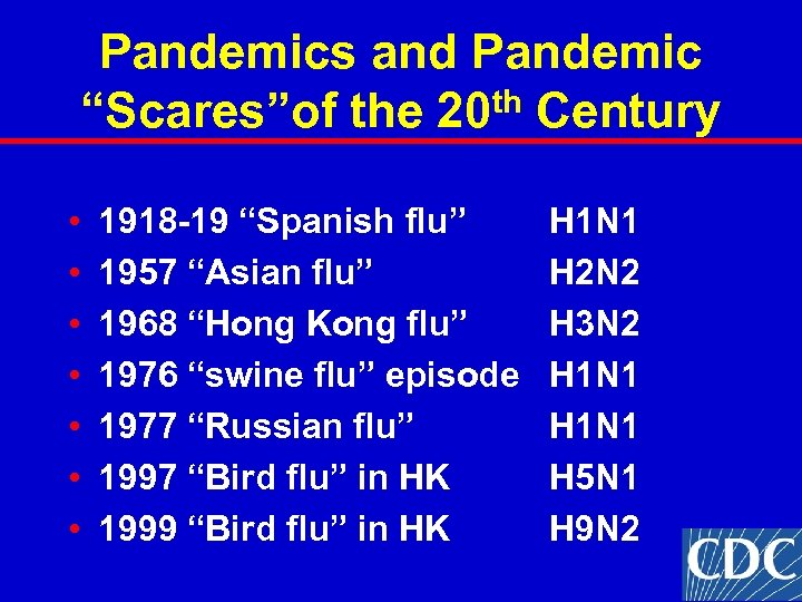 Pandemics and Pandemic “Scares”of the 20 th Century • • 1918 -19 “Spanish flu”