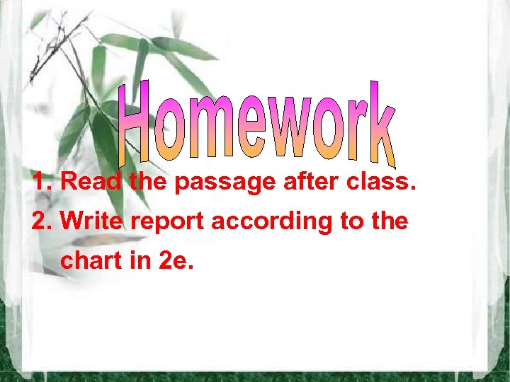 1. Read the passage after class. 2. Write report according to the chart in