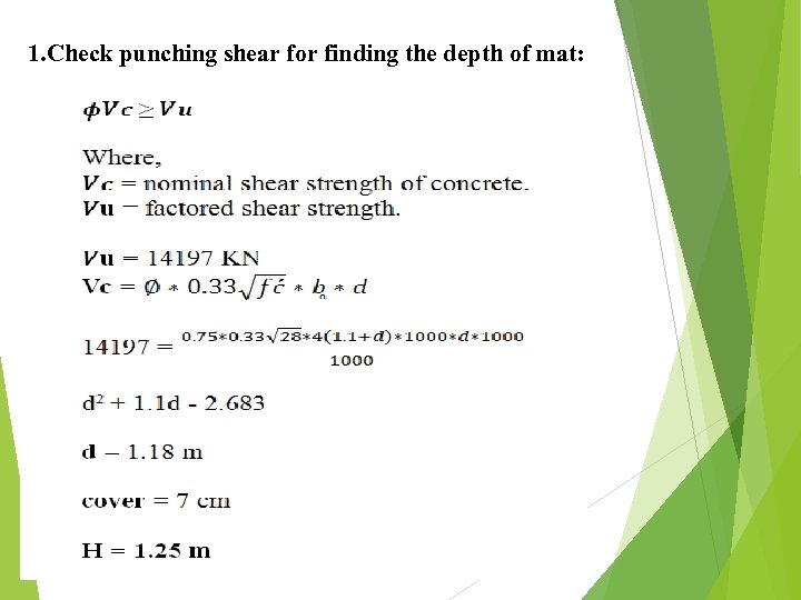 1. Check punching shear for finding the depth of mat: 