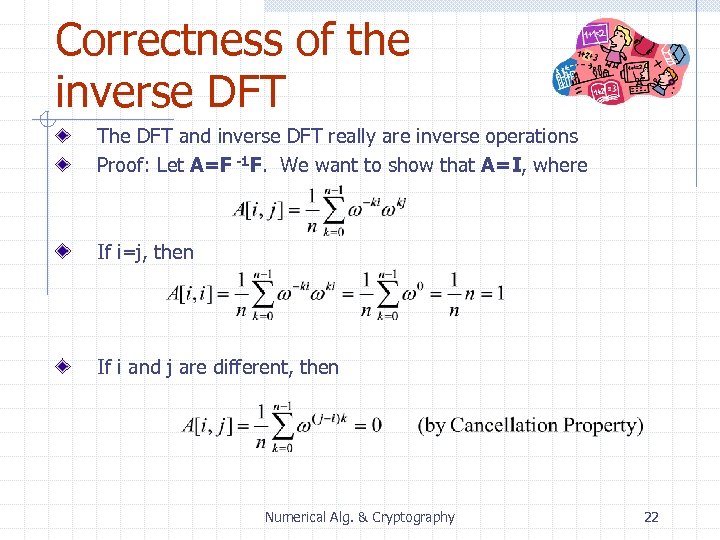 Correctness of the inverse DFT The DFT and inverse DFT really are inverse operations