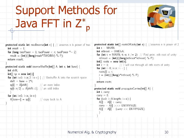 Support Methods for Java FFT in Z*p Numerical Alg. & Cryptography 30 