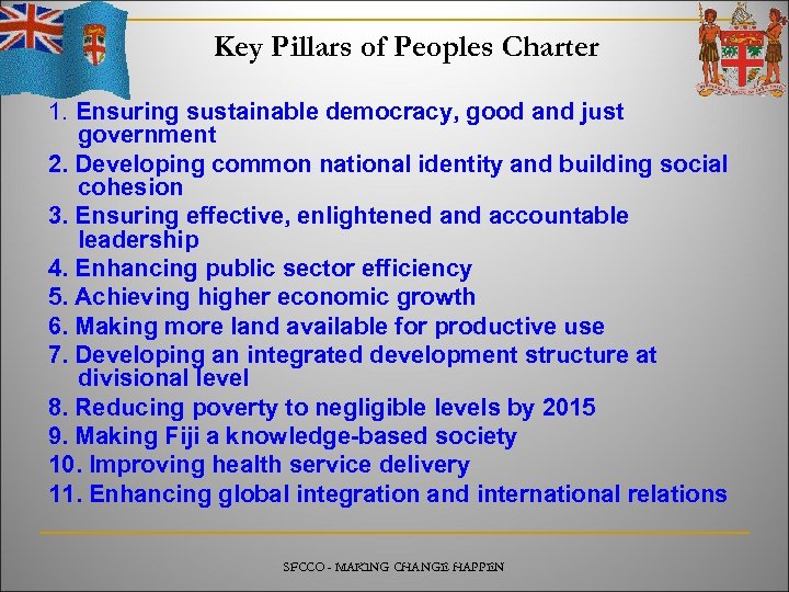 Key Pillars of Peoples Charter 1. Ensuring sustainable democracy, good and just government 2.