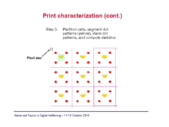 Print characterization (cont. ) Step 3. Partition cells, segment dot patterns (yellow), stack dot