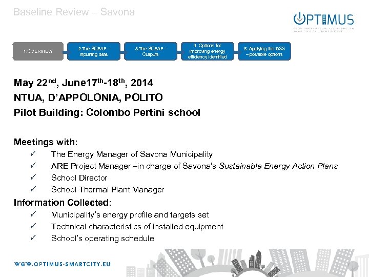 Baseline Review – Savona 1. OVERVIEW 2. The SCEAF Inputting data 3. The SCEAF