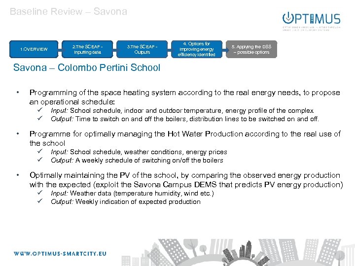 Baseline Review – Savona 1. OVERVIEW 2. The SCEAF Inputting data 3. The SCEAF