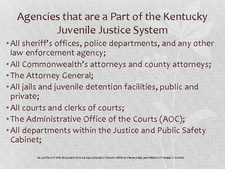 Agencies that are a Part of the Kentucky Juvenile Justice System • All sheriff’s