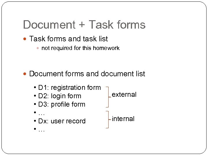 Document + Task forms and task list not required for this homework Document forms