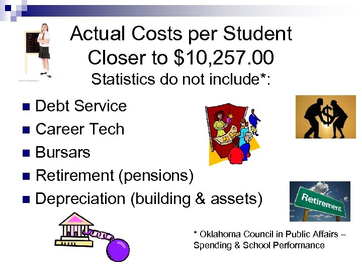 Actual Costs per Student Closer to $10, 257. 00 Statistics do not include*: Debt