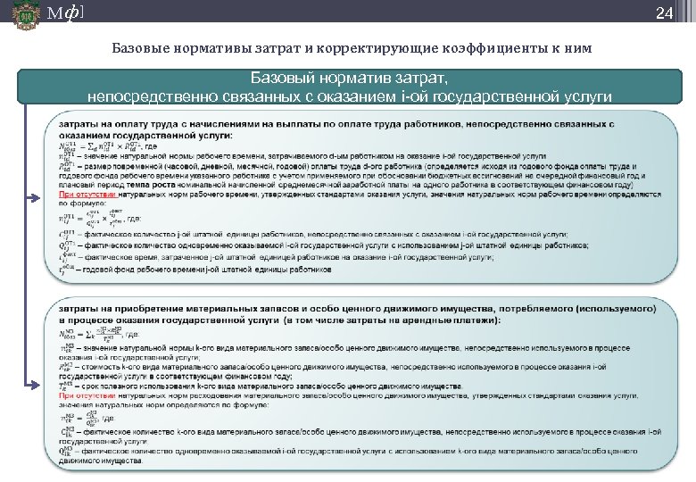 М ф] 24 Базовые нормативы затрат и корректирующие коэффициенты к ним Базовый норматив затрат,