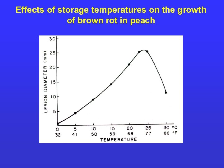 Effects of storage temperatures on the growth of brown rot in peach 