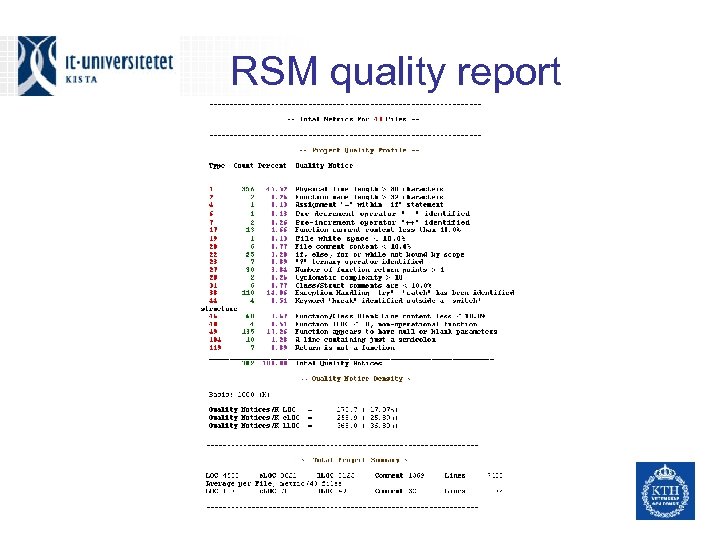 RSM quality report 