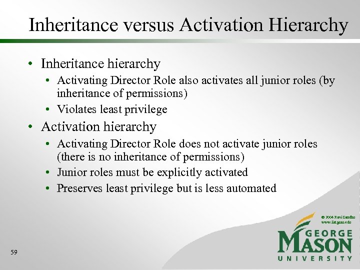 Inheritance versus Activation Hierarchy • Inheritance hierarchy • Activating Director Role also activates all