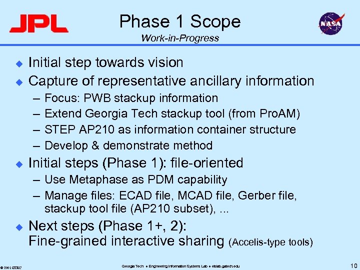 Phase 1 Scope Work-in-Progress u u Initial step towards vision Capture of representative ancillary