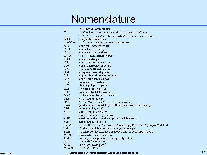 Nomenclature © 2001 GTRC Georgia Tech Engineering Information Systems Lab eislab. gatech. edu 32