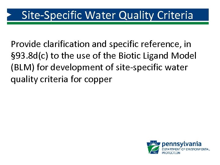 Site-Specific Water Quality Criteria Provide clarification and specific reference, in § 93. 8 d(c)
